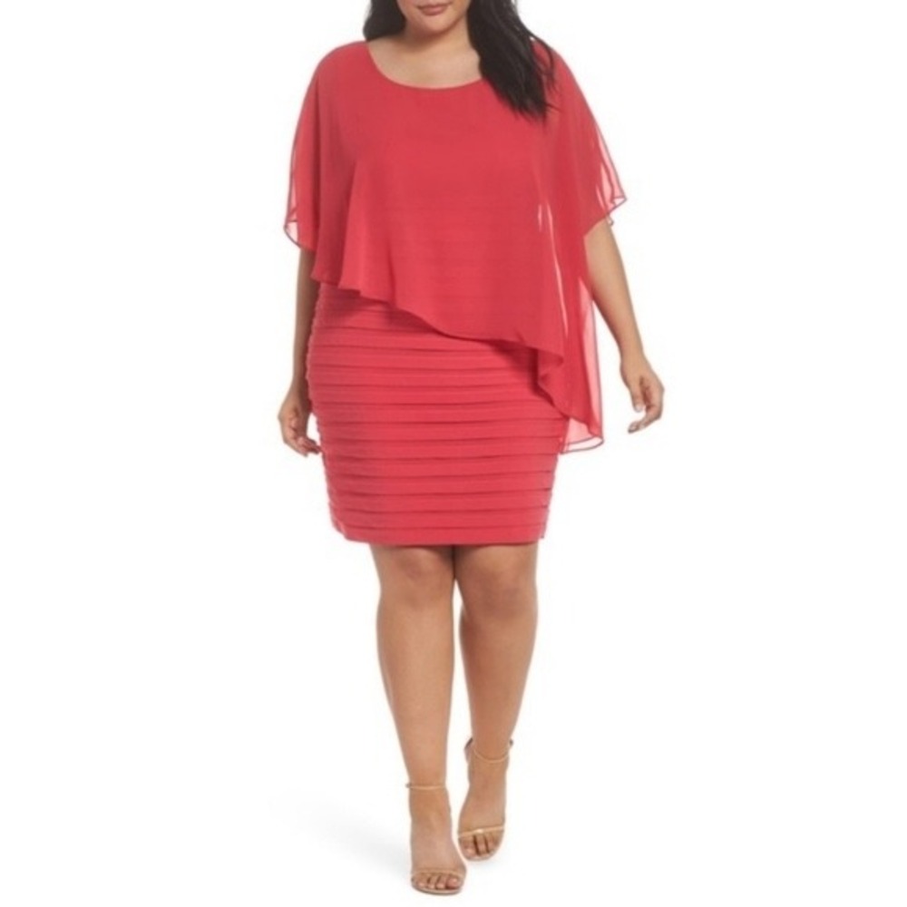 Adrianna Papell Red Chiffon‎ Overlay Tiered Cocktail Dress Plus Size 22W Formal